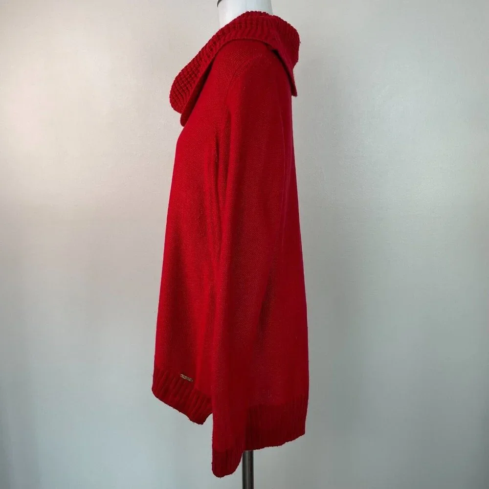 Calvin Klein Sweater Large Red Cowl Neck Pullover Women's Long Sleeve - Picture 4 of 12